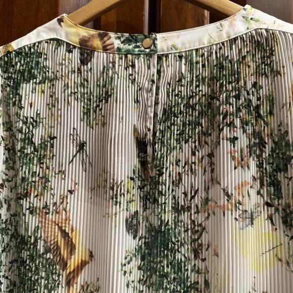 TED BAKER Women’s Dancing Leaves Sheer Pleated 3/4 Sleeved Blouse Sz US 10/L NWT - Picture 13 of 16